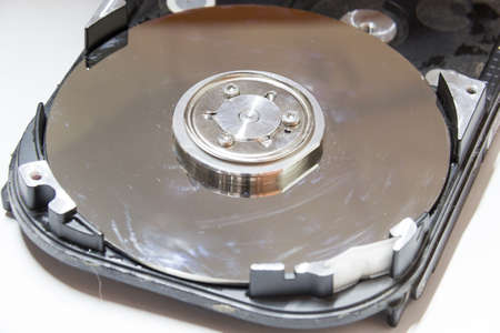 close-up of a computer hard disk .