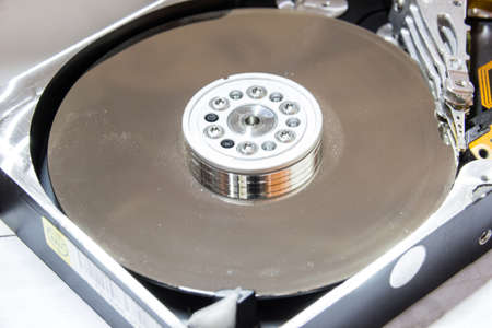 close-up of a computer hard disk .