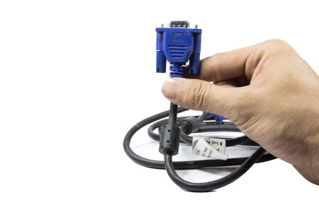 Hold the VGA Cable on the white background