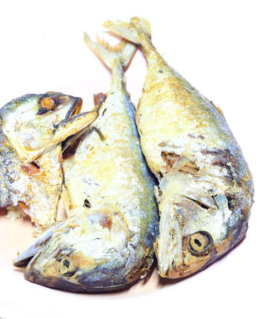Fried mackerel on the dishの写真素材