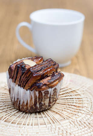 chocolate bread, soft bread with coffee cupの写真素材
