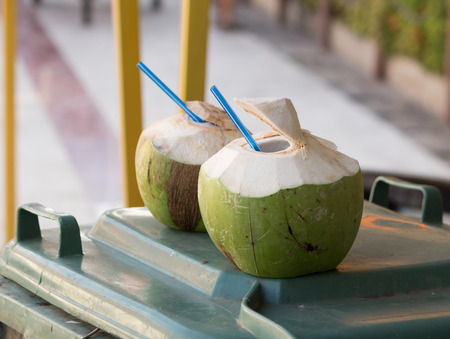 Two Coconut drinking, It cool and freshの写真素材