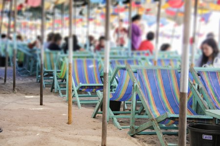 colorful seat on the beachの写真素材