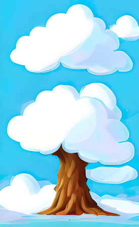 The illustration of tree on the sky with cloud backgroundの写真素材