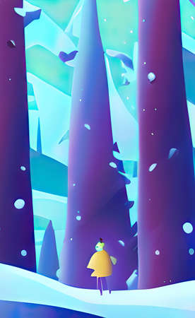 The illustration of winter mountainの写真素材