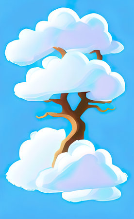 The illustration of tree on the sky with cloud backgroundの写真素材