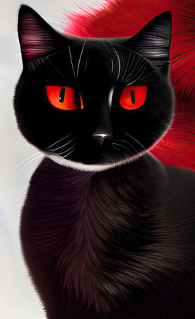The illustration of black and red catの写真素材