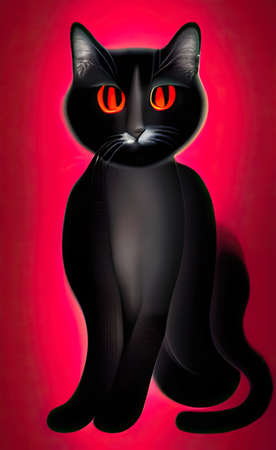 The illustration of black and red catの写真素材