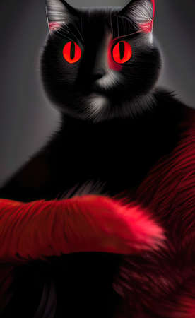 The illustration of black and red catの写真素材
