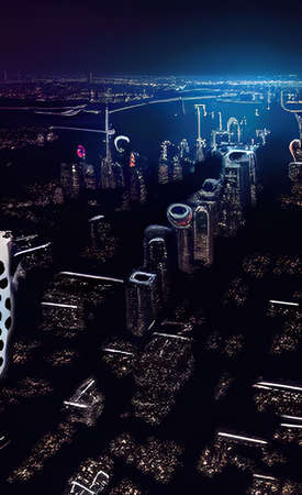 The illustration of night building in the city