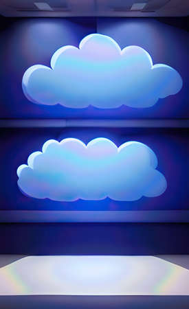 The illustration of blue empty room with cloud