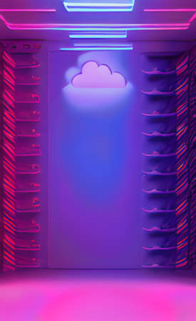 The illustration of blue empty room with cloudの写真素材