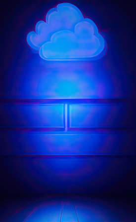 The illustration of blue empty room with cloudの写真素材