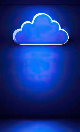 The illustration of blue empty room with cloudの写真素材