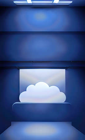 The illustration of blue empty room with cloudの写真素材