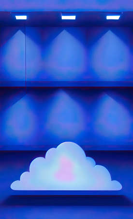 The illustration of blue empty room with cloudの写真素材