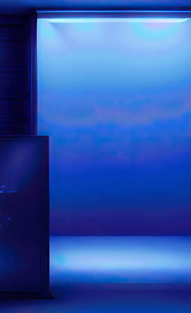 The illustration of blue empty room with cloudの写真素材