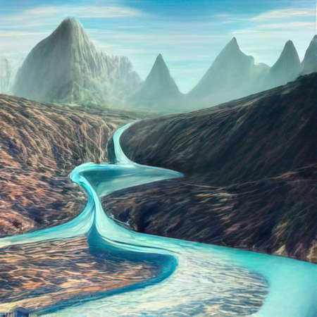 The river in the hill mountain nature backgroundの写真素材