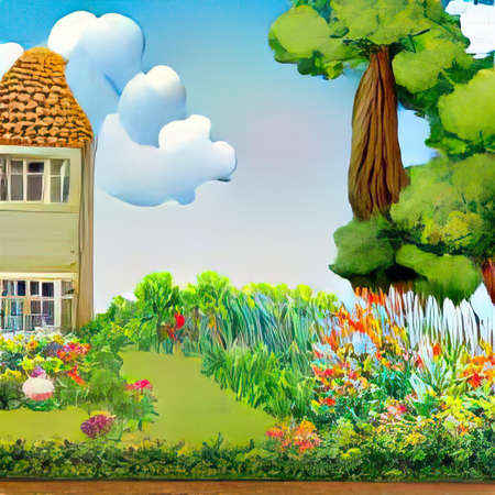 The illustration of country garden forestの写真素材