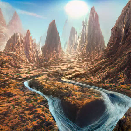 The river in the hill mountain nature backgroundの写真素材