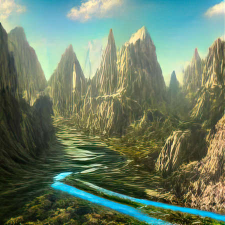 The river in the hill mountain nature backgroundの写真素材