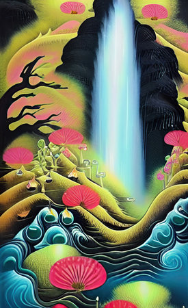 The illustration of art waterfall backgroundの写真素材