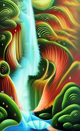 The illustration of art waterfall backgroundの写真素材