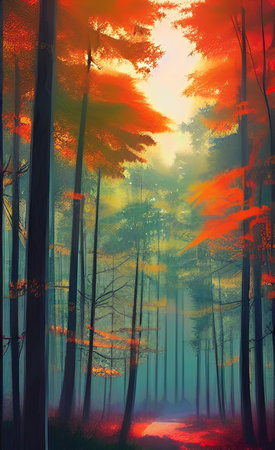 The illustration of paint forest nature backgroundの写真素材