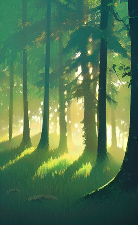 The illustration of paint forest nature backgroundの写真素材