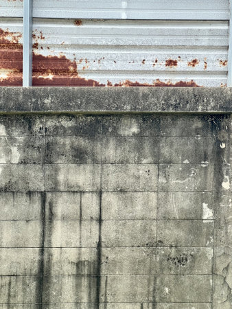 a photography of a fire hydrant sitting on the side of a building, there is a fire hydrant sitting on the side of a buildingの写真素材