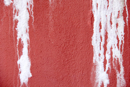a photography of a red wall with white paint and a black cat, red wall with white paint and a black catの写真素材