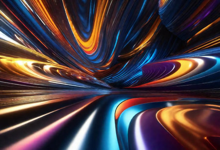 a close up of a colorful abstract background with a blurry image, theatre curtain with colorful lights in a dark room.の素材