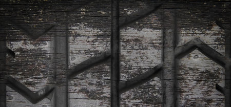 a photography of a wooden wall with graffiti on it, sliding door with graffiti on it and a fire...