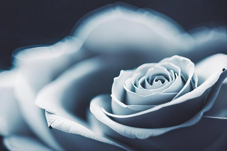 there is a close up of a white rose with a blurry background, spiral white rose with a black background.の素材