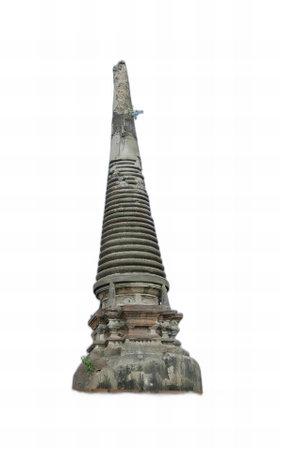 a photography of a tall tower with a cross on top, stupa khon temple in thailand with a cross on top.の写真素材