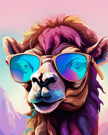 there is a camel wearing sunglasses and a pair of sunglasses, comic book style illustration of a camel wearing sunglasses.の素材