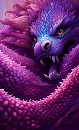 purple dragon with blue eyes and sharp sharp teeth, sea anemone dragon with purple and blue colors and sharp teeth.の素材