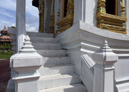 the stairs leading up to the top of the temple.の写真素材