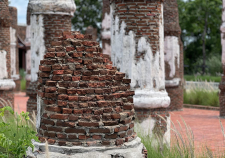 a stack of bricks in the garden.