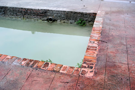 a pool of water in a courtyard.