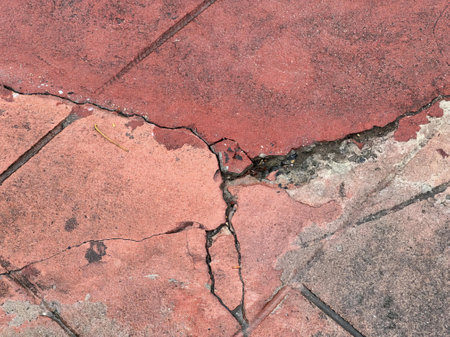 crack in the sidewalk and cracked bricks.の写真素材