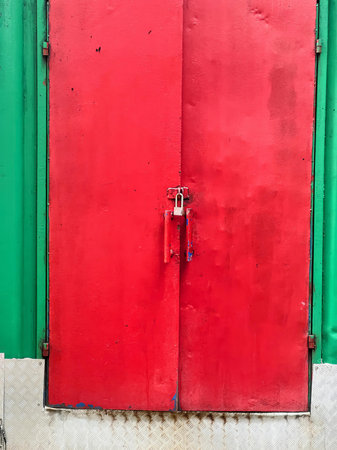 a red door with a lock.の写真素材