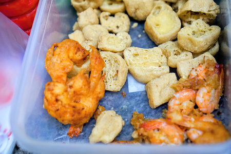 shrimp in a container with water.の写真素材
