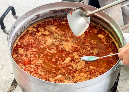 a large pot of soup.の写真素材