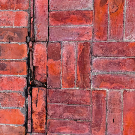 a brick wall with a crack in it.の写真素材