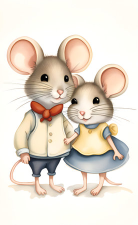 there are two mice that are standing next to each other.の素材