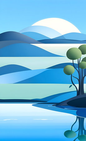 there is a picture of a tree on a small island in the water.の素材