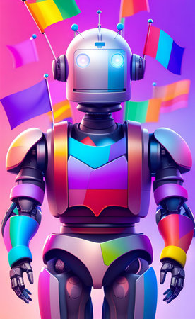 there is a robot with a rainbow flag on it.の素材