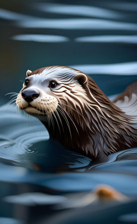 there is a otter that is swimming in the water.の素材