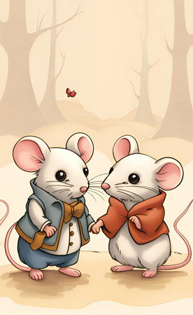 there are two mice that are standing next to each other.の素材